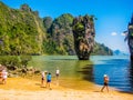Tourists on James Bond Island, Thailand Royalty Free Stock Photo