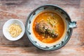 Khao Soi Kai, Curried Noodle Soup with Chicken,Thaifood in Chiang Mai Royalty Free Stock Photo