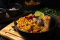 Khao Soi Kai, Northern Thai coconut yellow curry soup with chicken Royalty Free Stock Photo