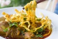 Khao Soi Thai Noodle Curry Soup with chicken Royalty Free Stock Photo