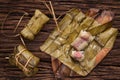 Khao Tom Mat - Thai dessert - Sticky Rice, Banana and Black Beans Wrapped in Banana leaf