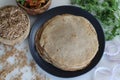 Khapli wheat roti served with baingan bharta Royalty Free Stock Photo