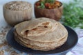 Khapli wheat roti served with baingan bharta Royalty Free Stock Photo