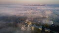 Kharkiv city center covered with the fog. Foggy morning in Kharkiv, Ukraine