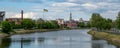 Kharkiv embankment of the Lopan River in the city center. Spring 2022. Panoramic view
