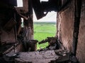 Kharkiv, Kharkov, Ukraine - 05.07.2022: ruins war destruction destroyed civilian apartment ruined residential building