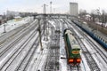 Kharkiv landscape with railroad tracks near the South Railway Station. Fisheye photo with artistic distortion