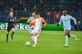 KHARKIV, UKRAINE - December 06, 2017: Yaya Toure (R) during the