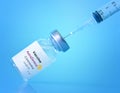 Kharkiv. Ukraine. January 9, 2021. Syringe, Coronavirus vaccine vial with AstraZeneca logo a blue background.The concept of Royalty Free Stock Photo