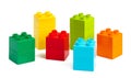 Samples of coloured plastic toy bricks