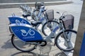 Kharkiv, Ukraine, July, 2017 Bike sharing dock station. City bicycle parking point powered by solar cell panels. Urban mobility Royalty Free Stock Photo