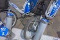 Kharkiv, Ukraine, July, 2017 Bike sharing dock station. City bicycle parking point powered by solar cell panels. Urban mobility Royalty Free Stock Photo