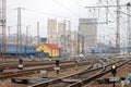 Railway tracks at the Kharkiv Passenger Railway Station Royalty Free Stock Photo