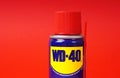 KHARKIV, UKRAINE - MARCH 3, 2020: Illustrative editorial of a WD-40 multifunctional spray bottle close-up