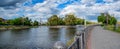 Kharkiv embankment of the Lopan River in the city center. Spring 2022. Panoramic view