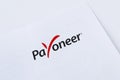 Kharkiv, Ukraine, May 13, 2020: Payoneer emblem on white paper background. Trademark of company, sign of corporate, icon logo.