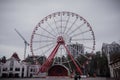 Kharkiv, Ukraine - November 11, 2023: a large ferris wheel and a stage near it stand in the central park