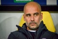 KHARKIV, UKRAINE - October 23, 2018: .Coach Pep Guardiola during the UEFA Champions League match between Shakhtar Donetsk vs Royalty Free Stock Photo