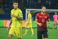 KHARKIV, UKRAINE - September 02, 2017: Hakan Calhanoglu (R) against Khacheridi during the FIFA World Cup 2018 qualifying game