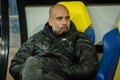 KHARKIV, UKRAINE - September 18, 2019: Pep Guardiola coach during the UEFA Champions League match between Shakhtar Donetsk vs Royalty Free Stock Photo