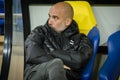 KHARKIV, UKRAINE - September 18, 2019: Pep Guardiola coach during the UEFA Champions League match between Shakhtar Donetsk vs Royalty Free Stock Photo