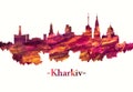 Kharkiv Ukraine skyline in red