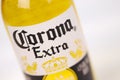 KHARKOV, UKRAINE - DECEMBER 9, 2020: Bottle of Corona Extra Beer. Corona produced by Grupo Modelo with Anheuser Busch InBev most