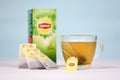 KHARKOV UKRAINE - DECEMBER 8 2020: Lipton classic green tea bags. Lipton is a British brand of tea owned by Unilever and PepsiCo