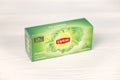 KHARKOV, UKRAINE - DECEMBER 8, 2020: Lipton classic green tea bags. Lipton is a British brand of tea owned by Unilever and PepsiCo