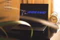 Kharkov, Ukraine - February 23, 2021: Boeing logo on laptop screen