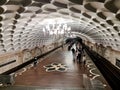 Kharkov, Ukraine June 6, 2020 - Kievskaya metro station, passengers expect a metro train on the platform