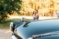 KHARKOV, UKRAINE - June 24, 2018: shooting show an old soviet car made by GAZ plant. GAZ-21 `Volga` mascot at the car exhibition