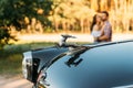 KHARKOV, UKRAINE - June 24, 2018: shooting show an old soviet car made by GAZ plant. GAZ-21 `Volga` mascot at the car exhibition