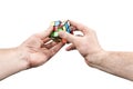 Kharkov, Ukraine - May 31, 2018: Hands twisting the Rubik cube Royalty Free Stock Photo