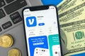 Kharkov, Ukraine - May 28, 2021: Venmo app on the screen close-up photo with icon and logo