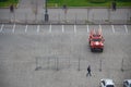 KHARKOV, UKRAINE - OCTOBER 25, 2019: Fire rescue truck from post soviet era parks on main Kharkiv city freedom square