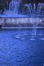 Kharkov, Ukraine. 2021, October 26. Movement of water jets in the fountain of the city autumn park, splashes and drops of water in