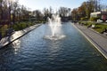 View of a Canal with fountain drops and splashes, water gushing and splashing