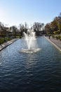 Kharkov, Ukraine. 2021, October 26. View of a Canal with fountain drops and splashes