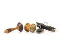 Indian drums damaru,maraca and Khartal instrument Royalty Free Stock Photo