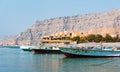 Khasab city creek and desert rock scenery in Oman Royalty Free Stock Photo