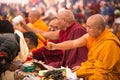 KHATMANDU, NEPAL - tibetan Buddhist monks near stupa Boudhanath during festive Puja