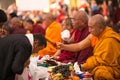 KHATMANDU, NEPAL - tibetan Buddhist monks near stupa Boudhanath during festive Puja