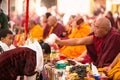 KHATMANDU, NEPAL - Unidentified tibetan Buddhist monks near stupa Boudhanath during festive Puja