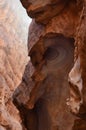 Swirling rock formation in Khazali Canyon, Wadi Rum, Jordan Royalty Free Stock Photo