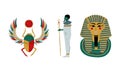 Kheper or Scarab Beetle and Pharaoh Tutankhamun Tomb as Ancient Egyptian Religion Symbol Vector Set
