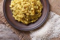 Khichdi close-up on a plate with ingredients. top view Royalty Free Stock Photo