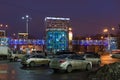 Khimki, Russia - February 13. 2016. Urban landscape at night overlooking the large crosswalk