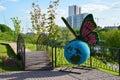 Khimki, Russia - May 30.2017. sculpture of butterfly in park Eco shore