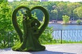 Khimki, Russia - May 30.2017. sculpture of butterfly and peafowl in park Eco shore